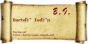 Barhó Iván névjegykártya